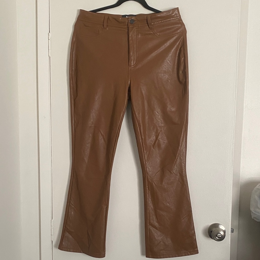 Paige Jeans Sasha Brown Faux Leather Pants 30 Boot Cut